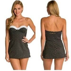 SPANX Black and White Polka Dot One Piece Swimdress New without tags